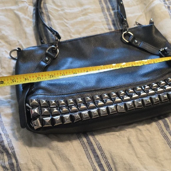 Black Studded Women's Shoulder Bag - Picture 7 of 9